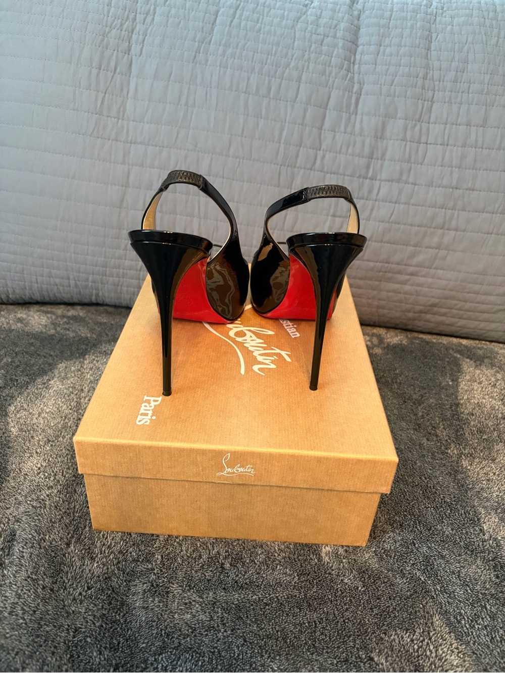 Christian Louboutin 1150688 Private Number 120 Black Patent Slingback Pumps 38